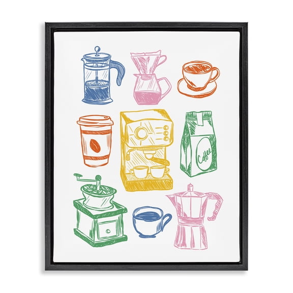 Stupell Industries Rainbow Coffee Icon Black Framed Floater Canvas Wall Art design by JJ Design House LLC, 21 x 17