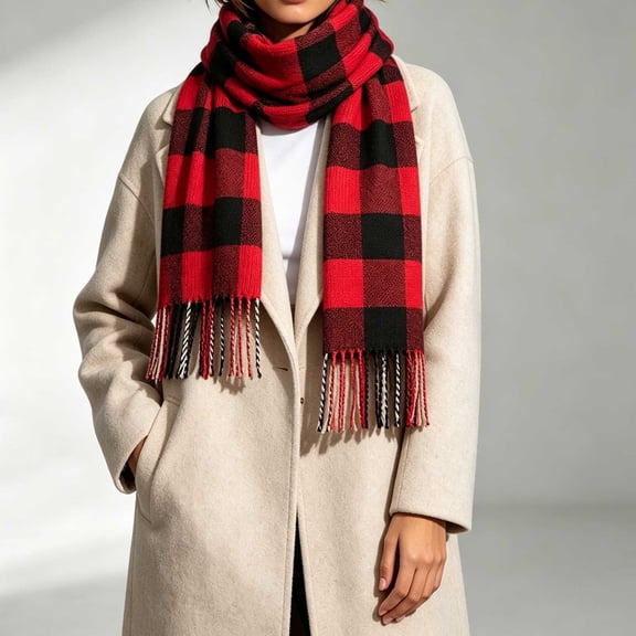 Msgweeeg Fall Scarf Women's Winter Tassel Plaid Scarf, Vintage Warm Knit Wrap for Cold Weather, 70.87in Long