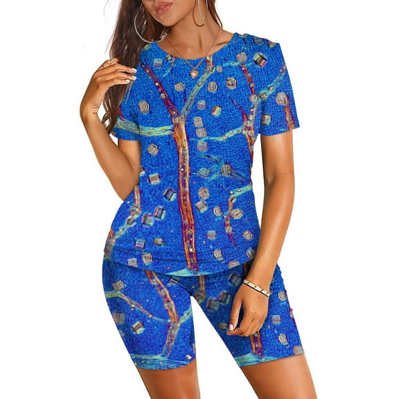 BONIXOOM Family Christmas Pajamas Matching Sets Womens Christmas Pajamas Loungewear None Short Sleeve Solid Sleepwear Sets Blue S