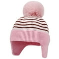 thumbnail image 4 of qolati Kids Winter Knit Warm Beanie Hat Scarf Gloves Set Toddlers Boys Girls Earflaps Fleece Lined Warm Cap Striped Pompom Hats Mittens Scarf Warmer Set 1-5 Years, 4 of 8