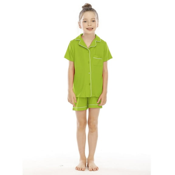 Pajamas for Kids Short Sleeve Button-Down Pjs Set Children Clothes Girls for Boys 6-7 Years
