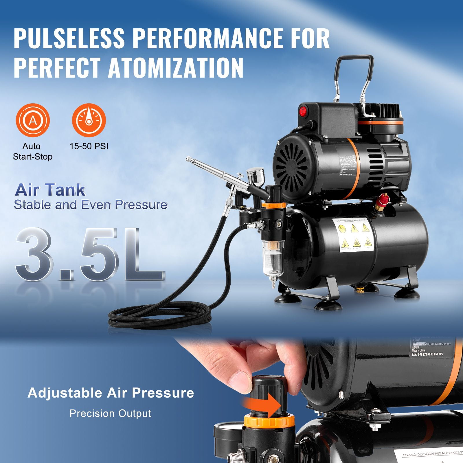 Dual Fan Airbrush Compressor Kit with 3.5L Tank, 0.3mm Airbrush Gun, Holder&Cleaning Set for Art, Nail, Cookie, Tattoo Design
