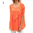 thumbnail image 1 of Camiseta de mujer de manga corta, cuello redondo, camisa con volantes, camiseta holgada de verano, naranja, S seitruly AP001237-13, 1 of 7