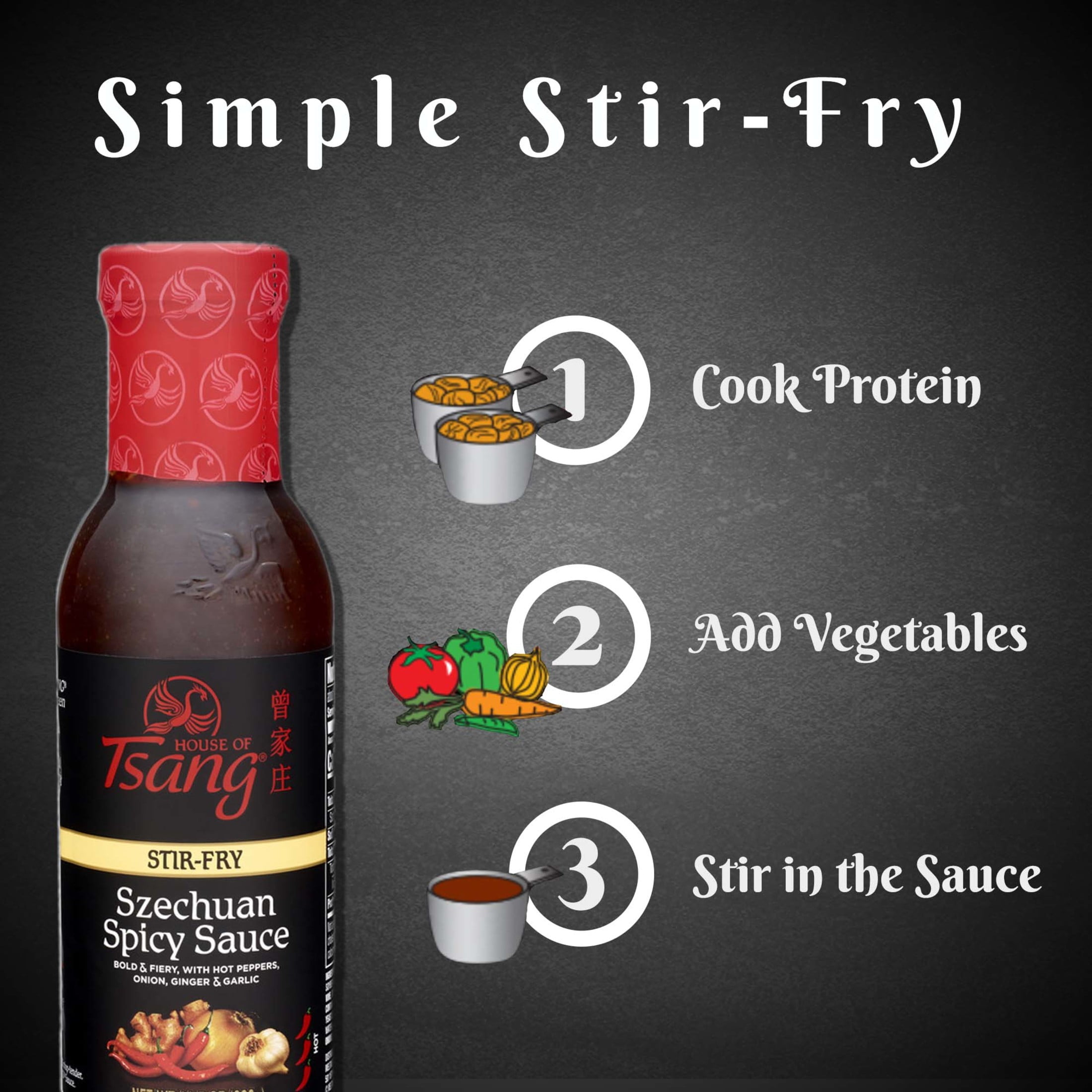 (3 pack) HOUSE OF TSANG Spicy Szechuan Stir-Fry Sauce, Shelf Stable, 11.5 oz Glass Bottle