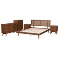 thumbnail image 3 of Baxton Studio Nura Mid-Century Modern Walnut Brown Finished Wood and Rattan King Size 5-Piece Bedroom Set, 3 of 13