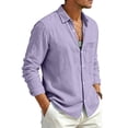 thumbnail image 4 of Fabrcox S-4XL Men Linen Button Down Shirts Roll Up Collared Men Shirts Long Sleeve Sun Protection Vacation Travel Summer Men Beach Shirts with Pocket Purple 4XL, 4 of 8