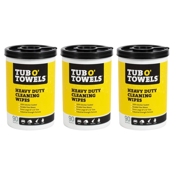 Tub O Towels Lingettes Nettoyantes Multi-Surfaces TW90 Robustes Format 10 Pouces x 12 Pouces, 90 Unités par Cartouche, Lot de 3