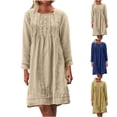 thumbnail image 1 of Gspmoly Robes d'Été pour Femmes 2025, Robe Ample en Lin Uni Plissée à Manches Longues à Col Rond pour Femmes, Robes Formelles pour Femmes Économies d'Été, 1 of 8