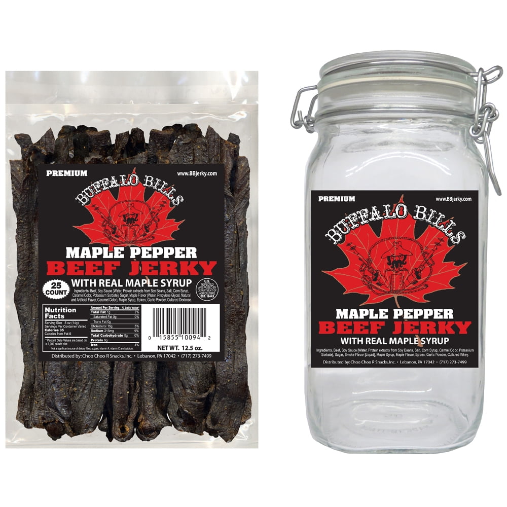 Buffalo Bills Maple Pepper Beef Jerky 1 Bag Starter Kit (1 bag and 1 jar)