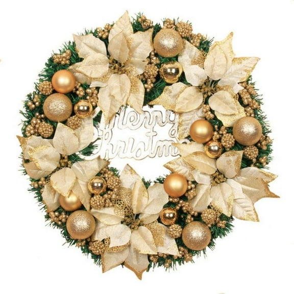 Christmas Flower Wreath Artificial Christmas Wreaths with Balls Red Berries Gold Christmas Wreath Decoration Indoor Outdoor Hanging Garland for Xmas Party New Year Home Decor