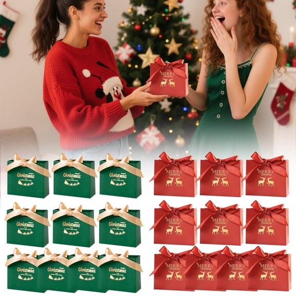 Zzxfth Small Christmas Gift Bags Bulk with Bow Ribbon Merry Christmas Red and Gold Foil Favor Bags Elk Candy Pouches 4x4.5 Inch for Xmas Holiday Party Birthday Gifts Supplies(20Pcs Red And Green)