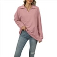thumbnail image 3 of Camisetas para Mujer, de Larga, con Banda en la Parte Inferior, Informales, de Negocios, con Cuello en V Rosa L, 3 of 10