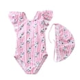 thumbnail image 6 of HAOTAGS Baby Girl Flutter Swim Dress,Infant Floral One-Piece 6-24M Pool Outfit Beach Set Matching Swim Bonnet Pink M, 6 of 7