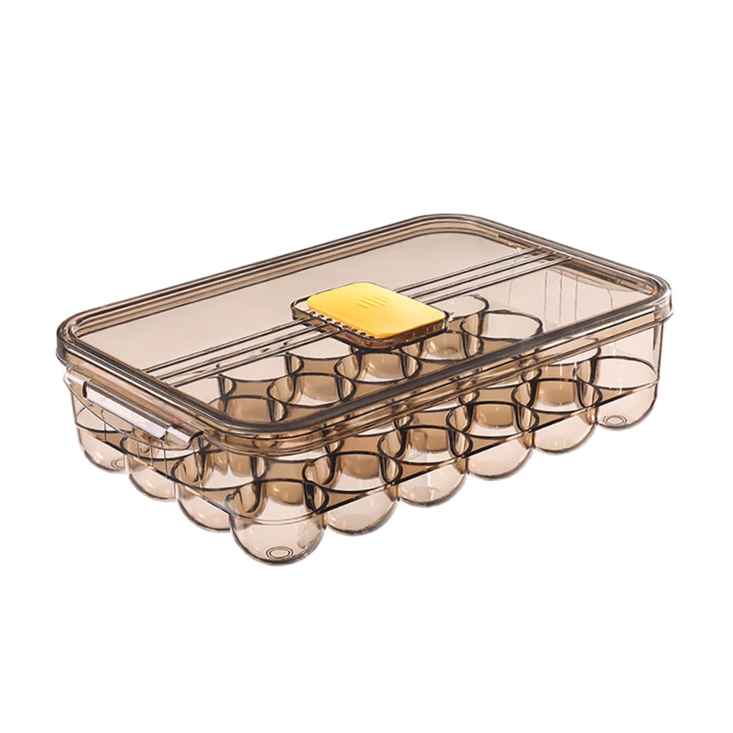ROMANSENTIAL Egg Storage Rack Brown Pet Material with Lid for Organized Refrigerator Use