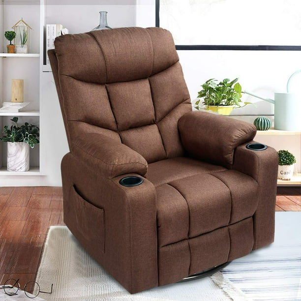 Coffee Fabric Massage Recliner Chair 360 Degrees Swivel Heated