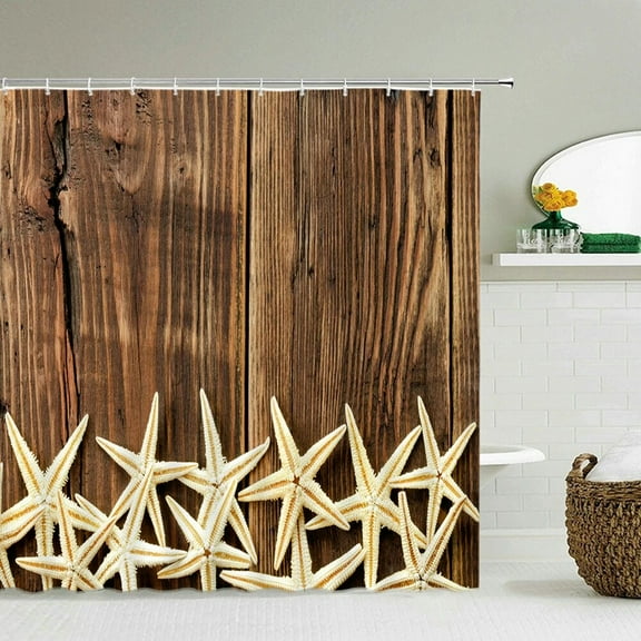 Shower Curtain Printed Ocean StarOld Wood Grain Waterproof Bathroom Curtain With Polyester Fabric Bath Curtain