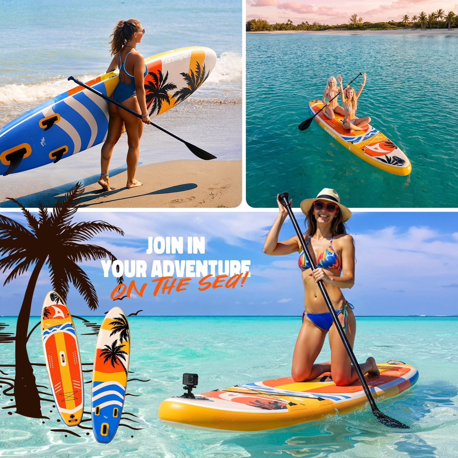 Quashley Wide Inflatable Stand up Paddle Board, 11 ft x 34 inch All-Around SUP Board with Paddle, Hand Pump, Backpack and Leash