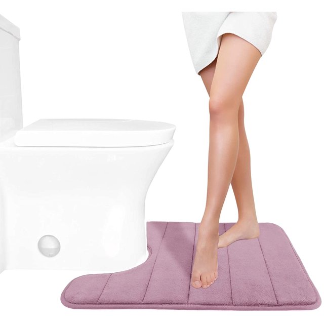 LAICAIW Memory Foam Toilet Bath Mat U-Shaped, 24 X 20 Inches,Soft and Comfortable, Super Water Absorption, Non-Slip, Machine Wash and Easier to Dry for Bathroom Commode Contour Rug, Mauve