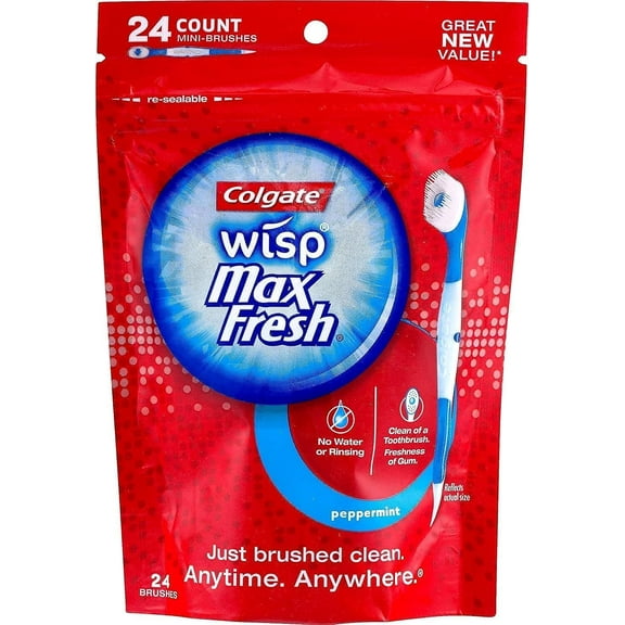 Colgate Max Fresh Wisp YPF5 Disposable Mini Toothbrush, Peppermint , 3 Pack (24 Count)