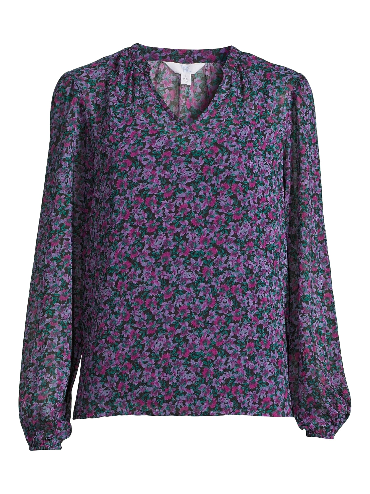 Time and Tru Women's Soft Blouse with Floral Prints, Sizes XS-3XL