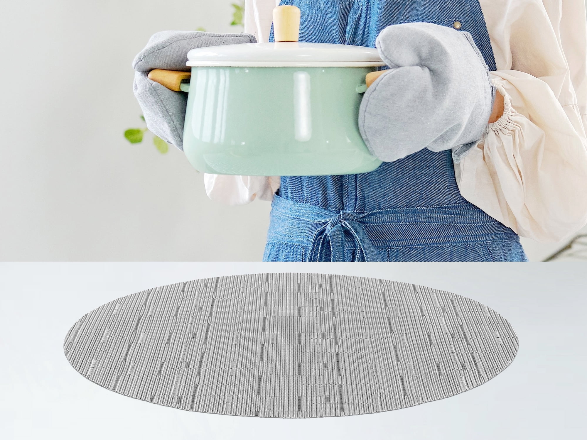 Unique Bargains Set of 6 Oval Placemats for Dining Table Decor Table Placemats Silver Gray