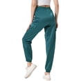 thumbnail image 3 of Pantalones cargo de satén para mujer Inspire Chic, de cintura alta, con cintura elástica, casuales, talla XS, azul-verde, 3 of 6