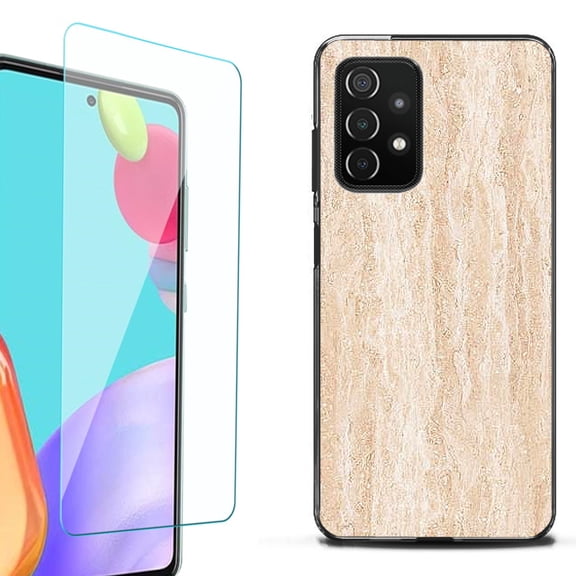 Slim-Fit Flexible TPU Gel Phone Case (black) for Samsung Galaxy A52 5G, with Tempered Glass Screen Protector, by OneToughShield ® - Marble/Coffee Tone