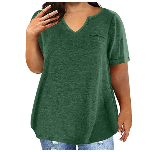 Hvyesh Plus Size Tops for Women 2025 Summer Casual Short Sleeve Shirts Notch V Neck Loose Fit Tunics Dressy Blouses