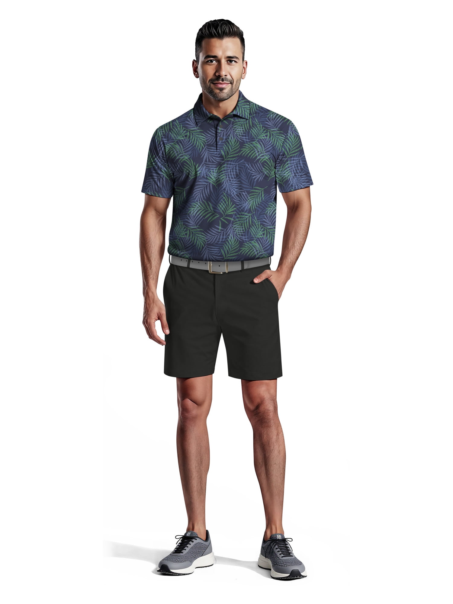 Ben Hogan Men's & Big Men's Performance Textured Multi-color Tropical Short Sleeve Polo Shirt, up to 5XL