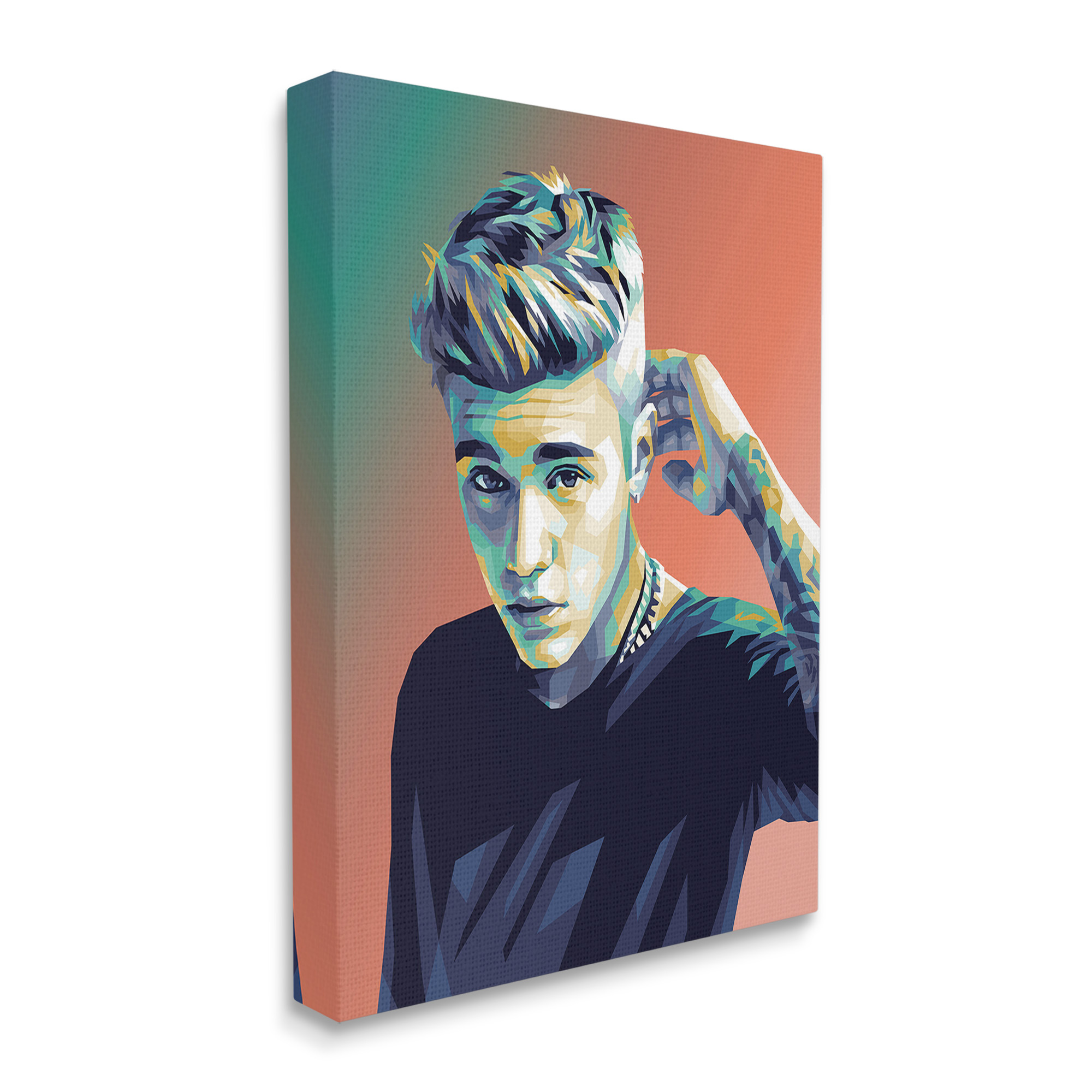 Stupell Industries Pop Culture Justin Portrait Abstract Painting Gallery Wrapped Canvas Art Print Wall Art, 36 x 48