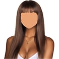 thumbnail image 1 of Yanonmyfd Chocolate Brown Bone Straight Wigs Human Hair With Bangs 180 Density Full Machine Made(18inches), 1 of 6