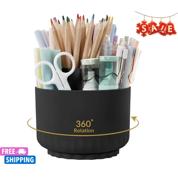 360 Degree Rotating Pencil Pen Holder For Desk, Dual-Purpose Desk Organizer, Rot
