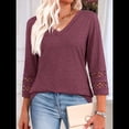 thumbnail image 4 of Blusas Elegantes e Informales de 3/4 para Mujer, Camisetas de Cuello en V A , Ropa de Verano 2025. Rojo Púrpura L, 4 of 7