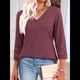 thumbnail image 4 of Blusas Elegantes e Informales de 3/4 para Mujer, Camisetas de Cuello en V A , Ropa de Verano 2025. Rojo Púrpura S, 4 of 7
