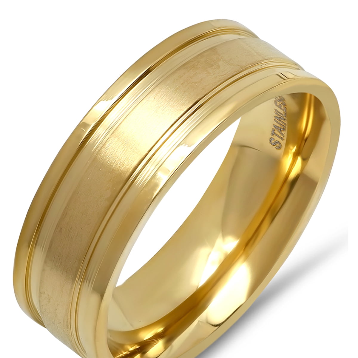 Men's 18K Gold Plated Stainless Steel Band Ring With Matte Inlay