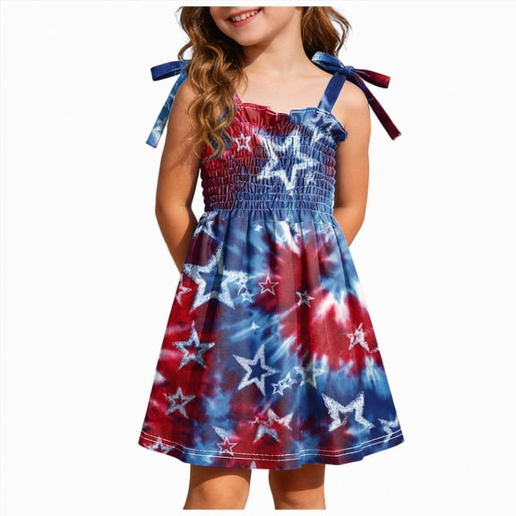 CAUYDY Baby Girl Dresses Toddler Girls 4th of July Straps Dress Kids American Flag Stars Striped Sundress Child Independence Day Outfits 1T 2T 3T 4T 5T 6T (Sizes 2-3 Years,Light Blue)