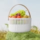 thumbnail image 1 of Cesta de picnic para exteriores | Cesta de plástico para guardar alimentos con asas de cuero | Diseño de malla ventilada de 25 x 25 x 15 cm para frutas, verduras y artículos de camping, 1 of 6