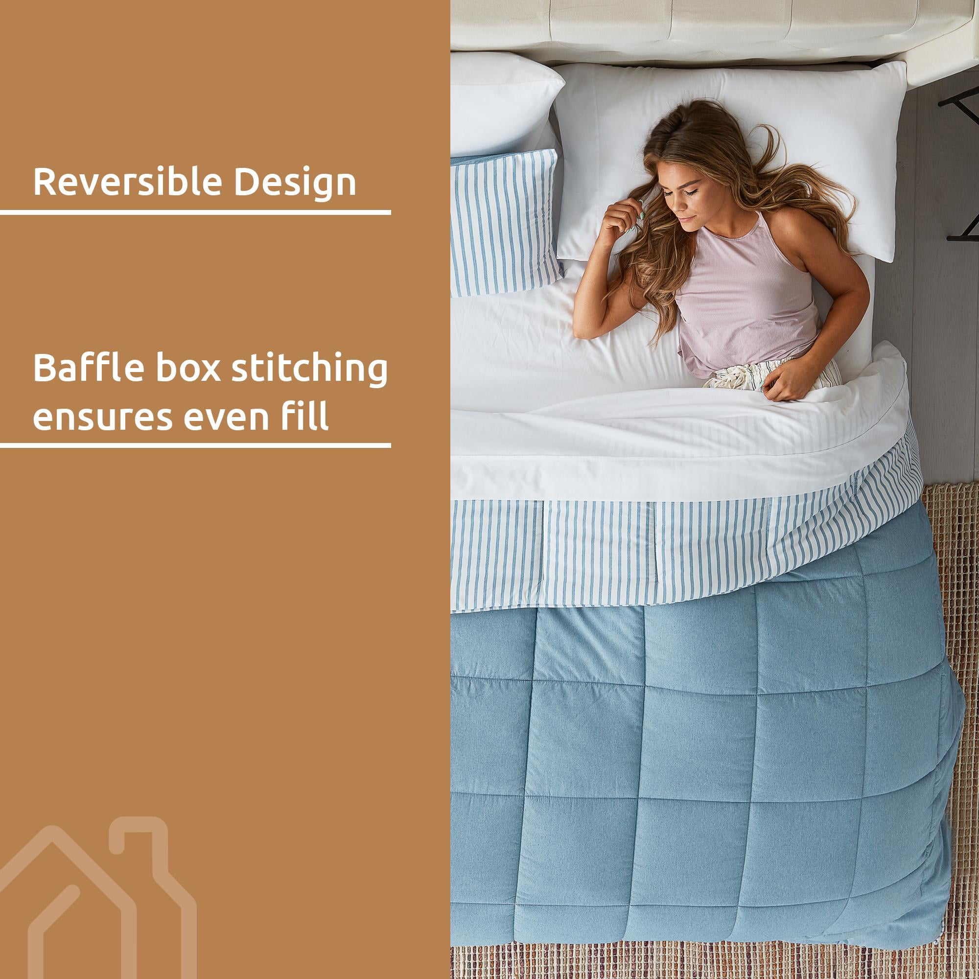 Rest Haven Reversible Hypoallergenic Chambray 3 Piece Comforter Set, Oversized King, Grey