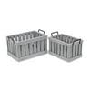 Set of 2 wood slat crates with side metal handles - Gray