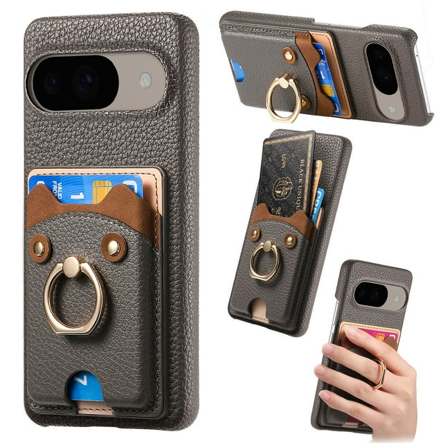 Case for FOXDOCK Google Pixel 9 , Leather, Bear Ring, Card Holder