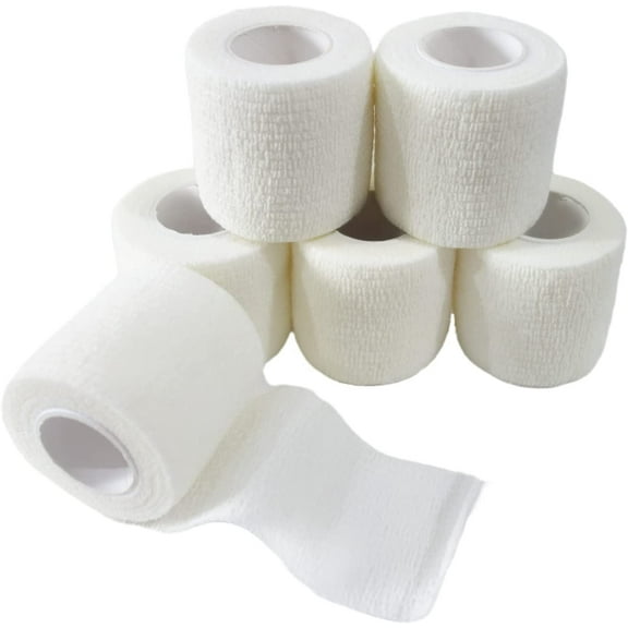 6 Pack 2" x 5 Yards Self Adhesive Bandage Wrap Breathable Cohesive Vet Wrap for Pets, Elastic Self-Adherent Tape for Sports, Wrist, Ankle ( White)