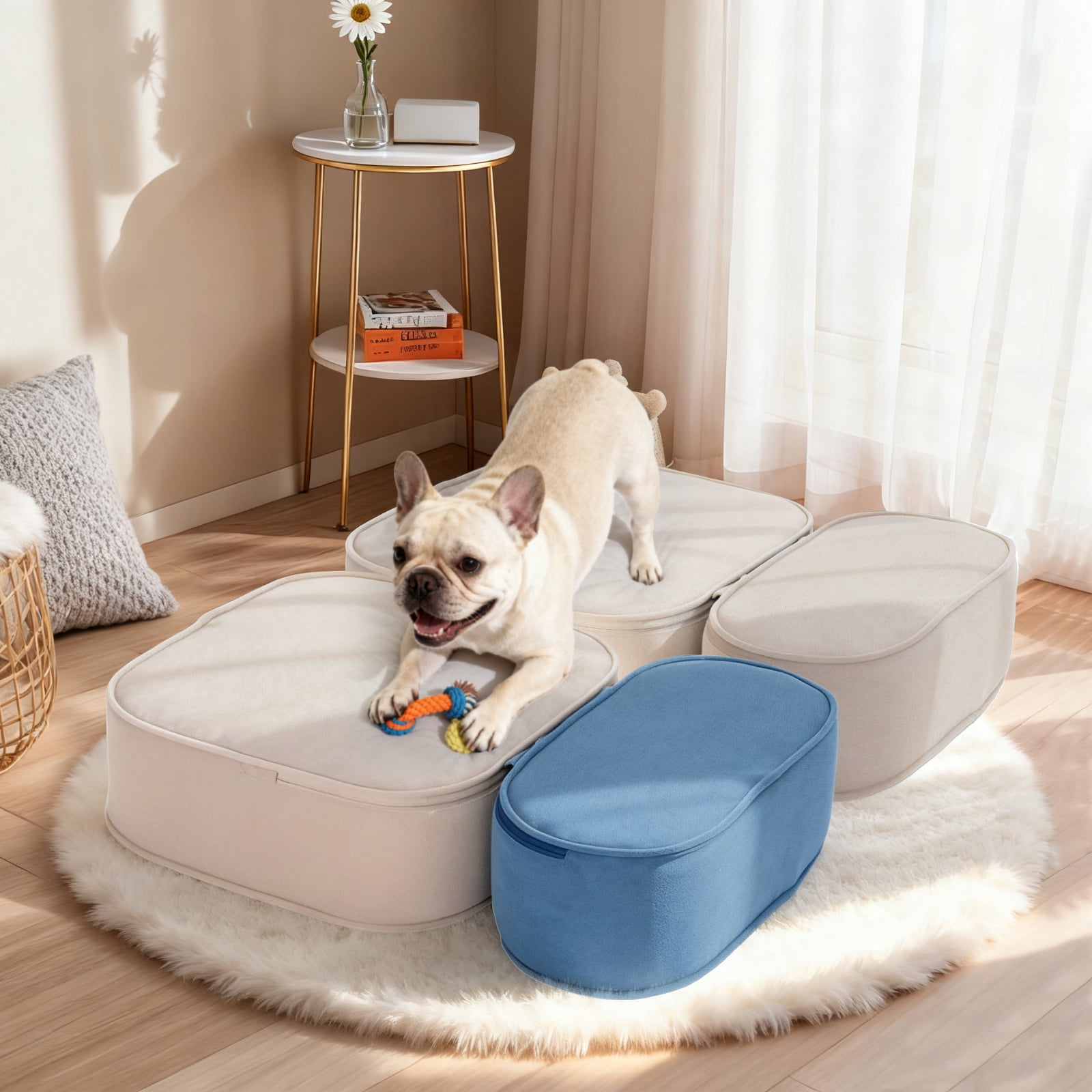 Dog Stairs for Small Dogs 17.7" H, 2-in-1 Convertible 3-Step Pet Steps for High Bed & Couch, High Density Foam Dog Ramp with Non-Slip Bottom, Safe for Puppies, Senior Dogs & Cats