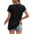 thumbnail image 5 of MOSHU V Neck T-Shirts for Womens Plus Size Side Split Short Sleeve Shirts Loose Fit Tee Dressy Casual Women Tops, 5 of 12
