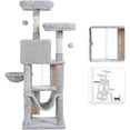 thumbnail image 4 of Cat Tree, Cat Tower for Indoor Cats,Multi-Level Cat Furniture Condo for Cats with Padded Plush Perch, Cozy Basket and Scratching Board,Light Gray, 4 of 16