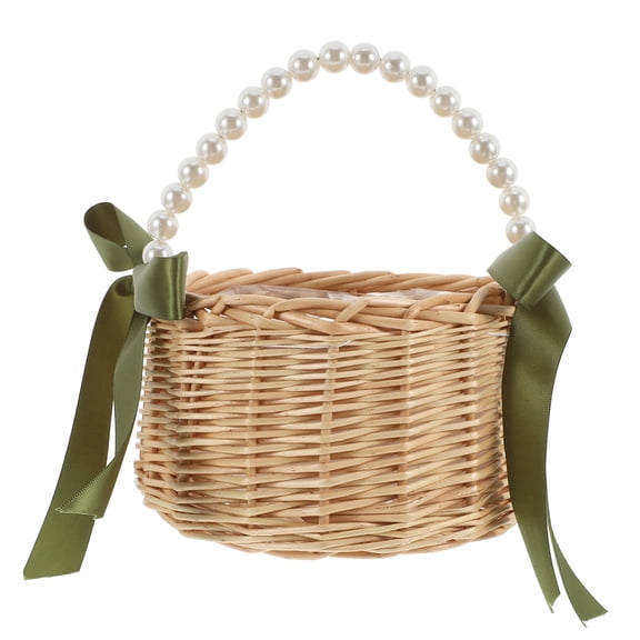Handwoven Rattan Flower Basket with Handle, 1 Small Wicker Basket for Weddings, Flower Girl, Home Decor, Garden & Event Use