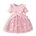 thumbnail image 2 of ZHOGXU Toddler Kids Girls Summer Dress Short Sleeve Round Neck Butterfly Print Comfortable Fashion Dresses For Celebrations Photoshoots,Red,7-8Y, 2 of 8