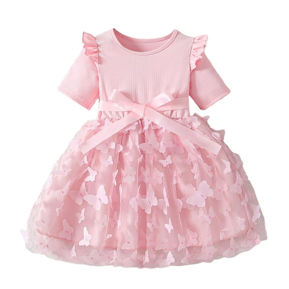 Wdgfv Girls Summer Floral Dress Short Sleeve Casual Outfit for Birthday Photoshoots and Everyday Wear Age 1-7 Years Red 100/3-4Y