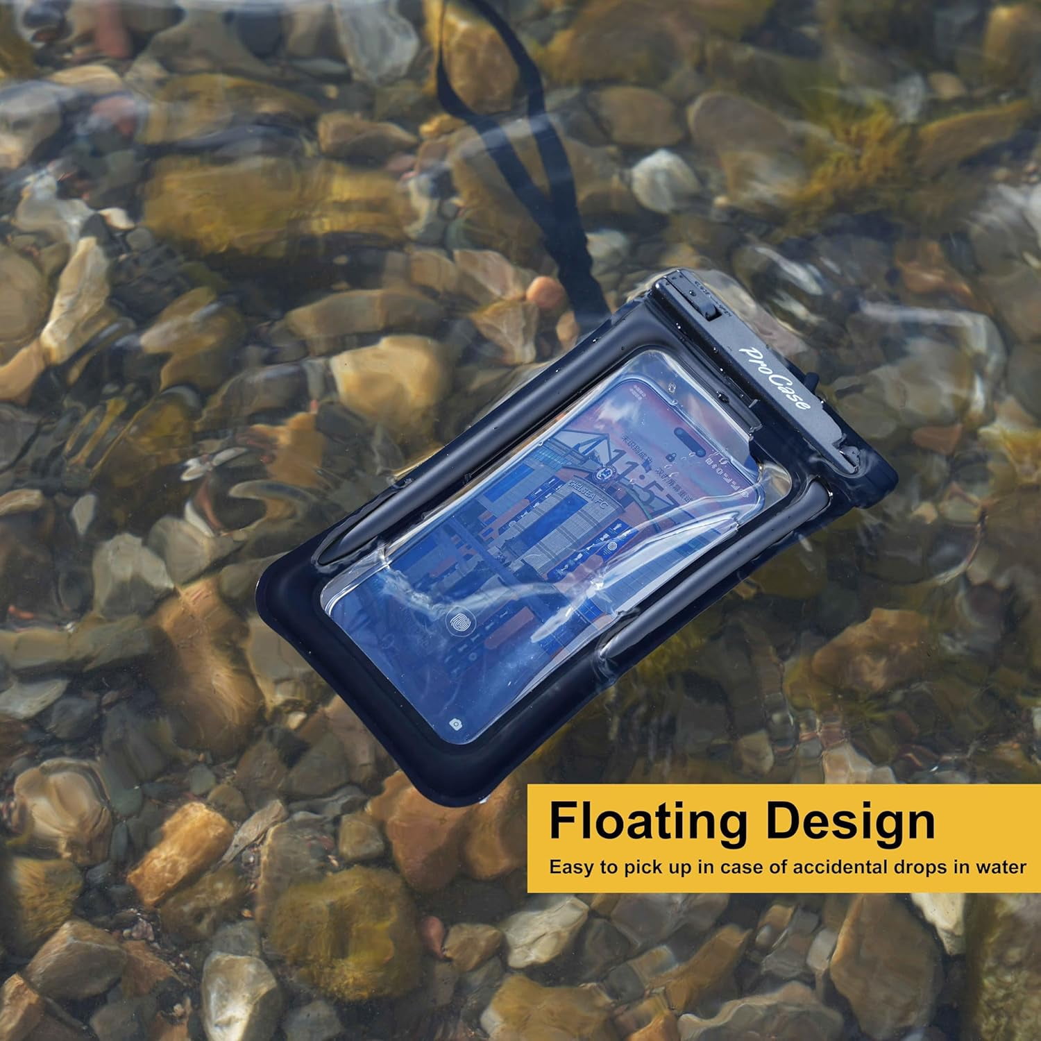 2 Pack Floating Waterproof Phone Pouch IPX8, Universal Dry Bag Fits iPhone 17/16/15/14/13 Series, Galaxy S24/S23/S22, Pixel 8/7 (Up to 7”), Touchscreen, Underwater & Snow Protection -Black