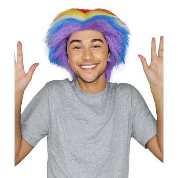HPO Adult Unisex Rainbow Clown Wig – Crazy Costume Hair with Capless Cap, Synthetic Fiber for Halloween
