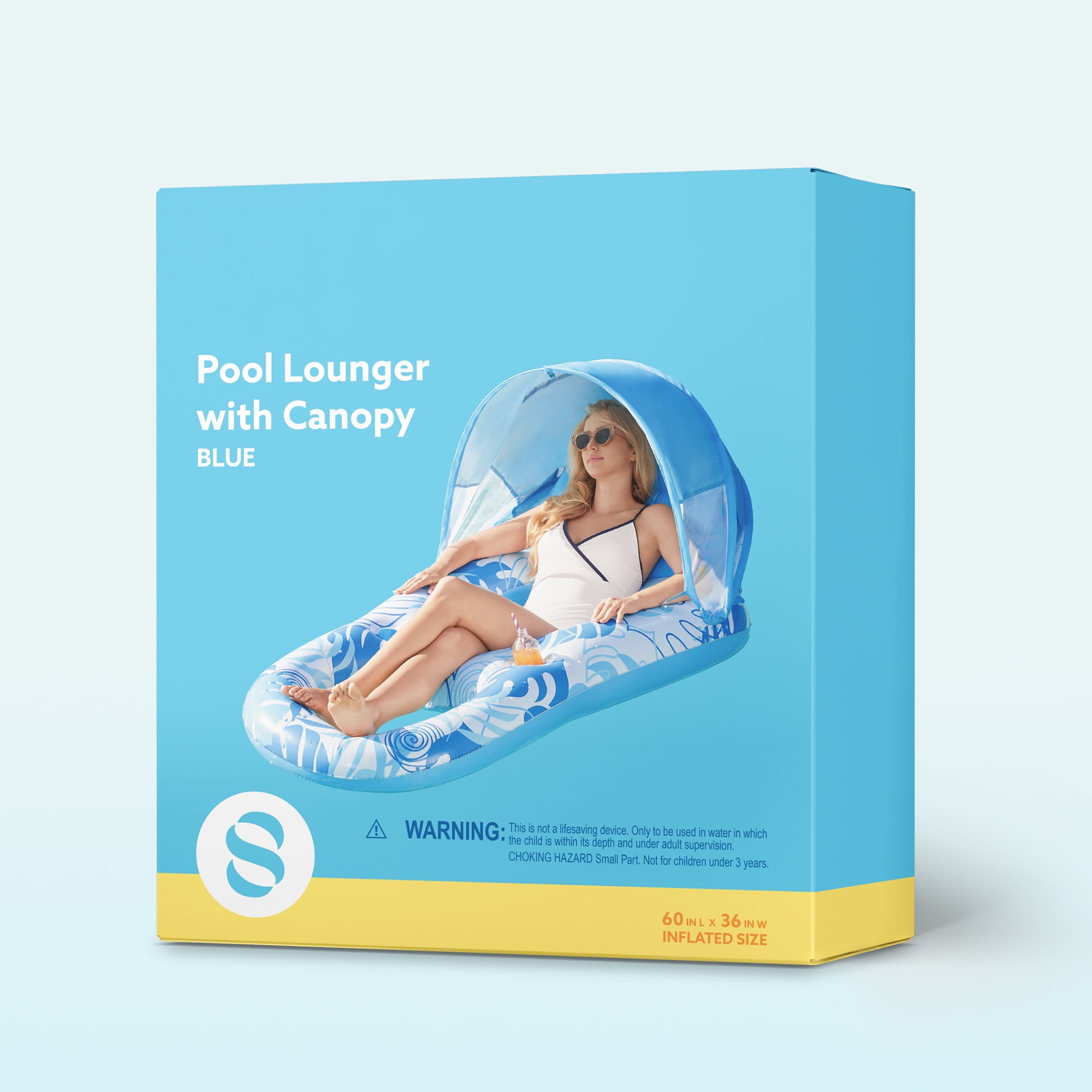 Joyfy Pool Lounge Float with Canopy for Adult, Inflatable Pool Floats Lounger Raft Floaties Water Floating Recliner Chair with Cup Holders Foot Rest Swimming Pool Floaty